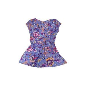 Womens Floral Mesh Babydoll Top Size L Purple Cap Sleeve Y2K Fairy Grunge Ruched